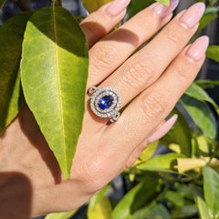Sapphire Oval Cut Sterling Silver Halo Engagement Rings