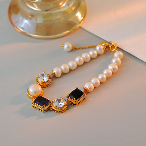 Dopamine Colored Zircon Pearl Bracelet for Women Light Luxury Niche Exquisite