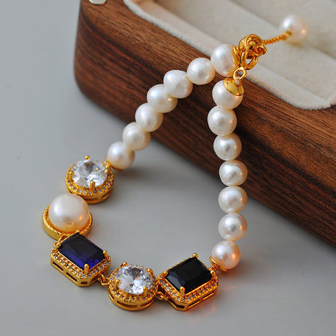 Dopamine Colored Zircon Pearl Bracelet for Women Light Luxury Niche Exquisite