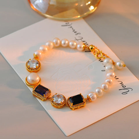 Dopamine Colored Zircon Pearl Bracelet for Women Light Luxury Niche Exquisite