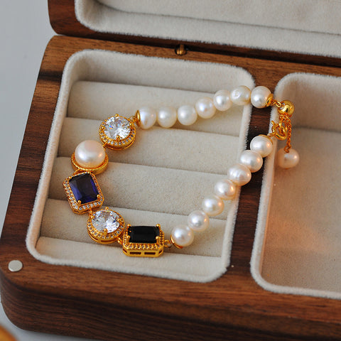 Dopamine Colored Zircon Pearl Bracelet for Women Light Luxury Niche Exquisite