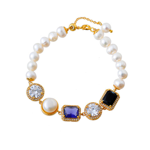 Dopamine Colored Zircon Pearl Bracelet for Women Light Luxury Niche Exquisite