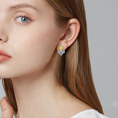 1 CT Sterling Silver Yellow Zircon Crown Earrings for Women