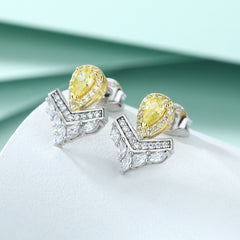 1 CT Sterling Silver Yellow Zircon Crown Earrings for Women