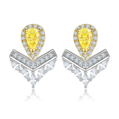 1 CT Sterling Silver Yellow Zircon Crown Earrings for Women