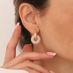 Plated White Pearl Hoop Earrings,  Pearl Jewelry , Pearl Dangle Earrings