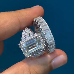 Exquisite Sterling Silver Emerald Cut Engagement Rings
