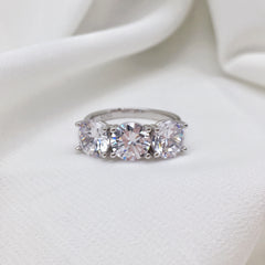 Three Stones Round Cut Sterling Silver Wedding Rings