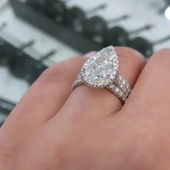 Halo Pear Cut Sterling Silver Wedding Sets