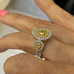 Statement Halo Pear Cut Sterling Silver Engagement Rings