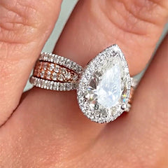Halo Pear Cut Sterling Silver Engagement Rings