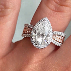 Halo Pear Cut Sterling Silver Engagement Rings
