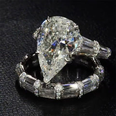 Gorgeous Pear Cut Silver Bridal Ring Sets