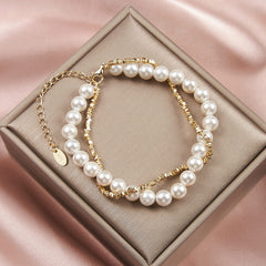 Beaded silver double bracelet