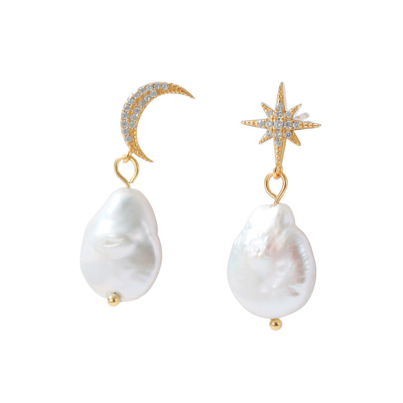 Baroque asymmetric star and moon earrings