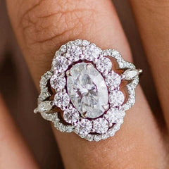 Halo Hollow Oval Cut Silver Engagement Rings