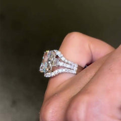 Curved Design Radiant Cut Sterling Silver Wedding Sets