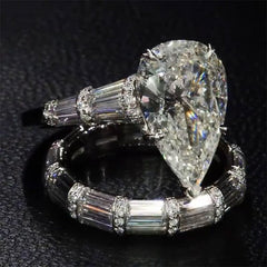 Gorgeous Pear Cut Silver Bridal Ring Sets