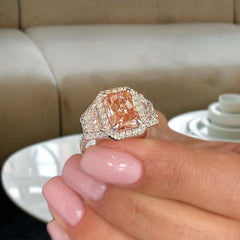 Pink Diamond Radiant Cut Sterling Silver Engagement Rings