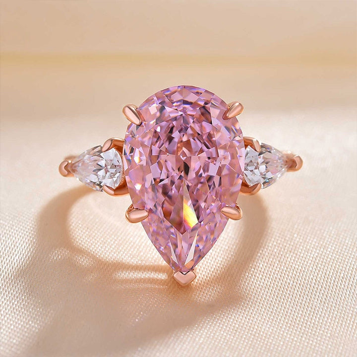 Pink Diamond Pear Cut Sterling Silver Wedding Rings