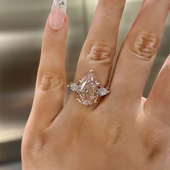 Pink Diamond Pear Cut Sterling Silver Wedding Rings