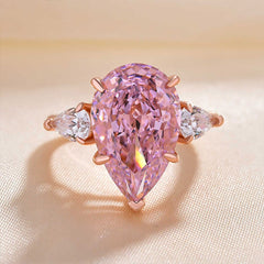 Pink Diamond Pear Cut Sterling Silver Wedding Rings