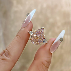 Pink Diamond Pear Cut Sterling Silver Wedding Rings