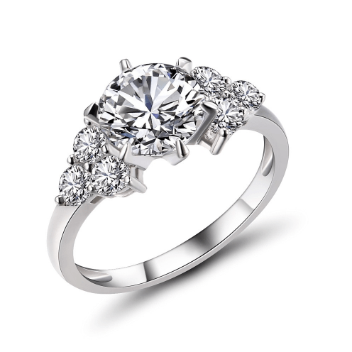 Simple Round Cut Sterling Silver Wedding Rings