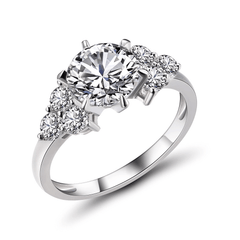 Simple Round Cut Sterling Silver Wedding Rings