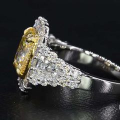 Halo Yellow Diamond Cushion Cut Engagement Rings