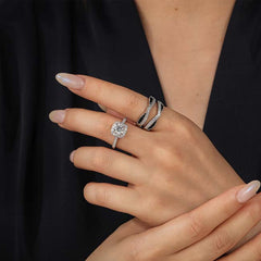 Luxurious Round Cut Sterling Silver Wedding Sets