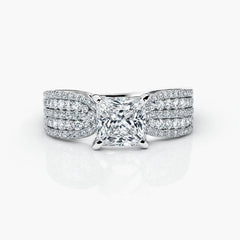 Dense Diamond Princess Cut Sterling Silver Engagement Rings