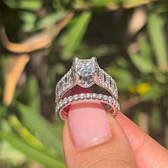 Gorgeous Princess Cut Sterling Silver Wedding Sets