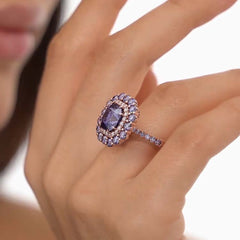 Purple Diamond Radiant Cut Rose Gold Engagement Rings