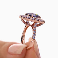 Purple Diamond Radiant Cut Rose Gold Engagement Rings