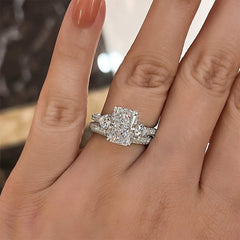Three-Stone Style Radiant Cut Sterling Silver Engagement Rings