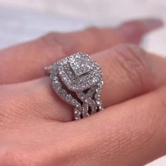 Luxurious Princess Cut Sterling Silver Wedding Sets