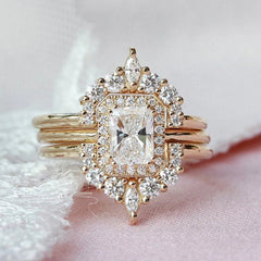 Retro Radiant Cut Sterling Silver Wedding Ring