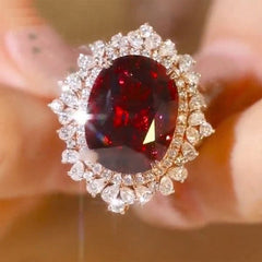 Retro Ruby Oval Cut Sterling Silver Engagement Rings