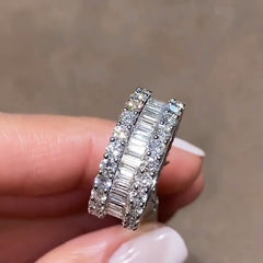 Full Diamond Baguette Cut Sterling Silver Wedding Bands