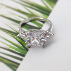 Three Stones Radiant Cut Sterling Silver Wedding Rings