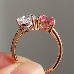 Double Stone Setting Rose Gold Wedding Rings
