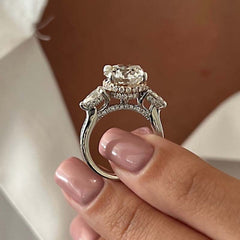 Three Stones Round Cut Sterling Silver Engagement Rings