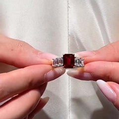 Ruby Radiant Cut Sterling Silver Wedding Rings