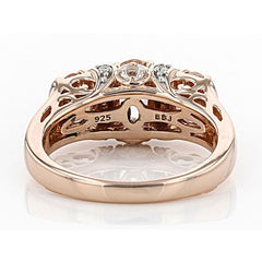 Three Stones Oval Cut Rose Gold Wedding Bands