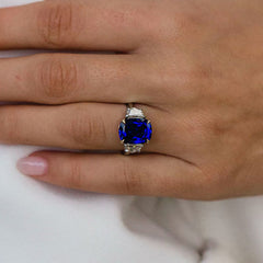Sapphire Cushion Cut Sterling Silver Engagement Rings