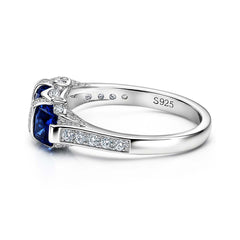 Handmade Blue Baguette Cut Silver Wedding Rings