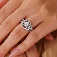 Elegant Princess Cut Sterling Silver Wedding Sets