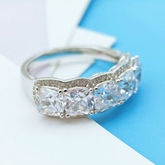Elegance Cushion Cut Sterling Silver Wedding Bands