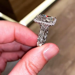 Shine Radiant Cut Sterling Silver Halo Engagement Rings